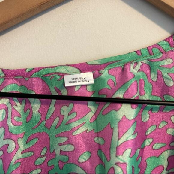 Pure Silk Handmade Green and Purple Top and Pants Set Medium - Picture 13 of 13